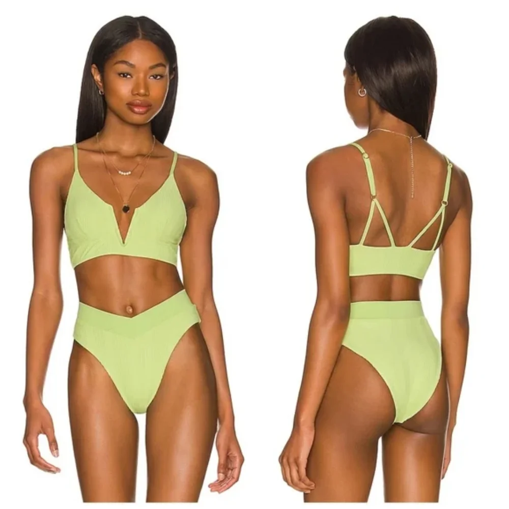 L*Space Siren Court Bikini Set Mojito Green Ribbed